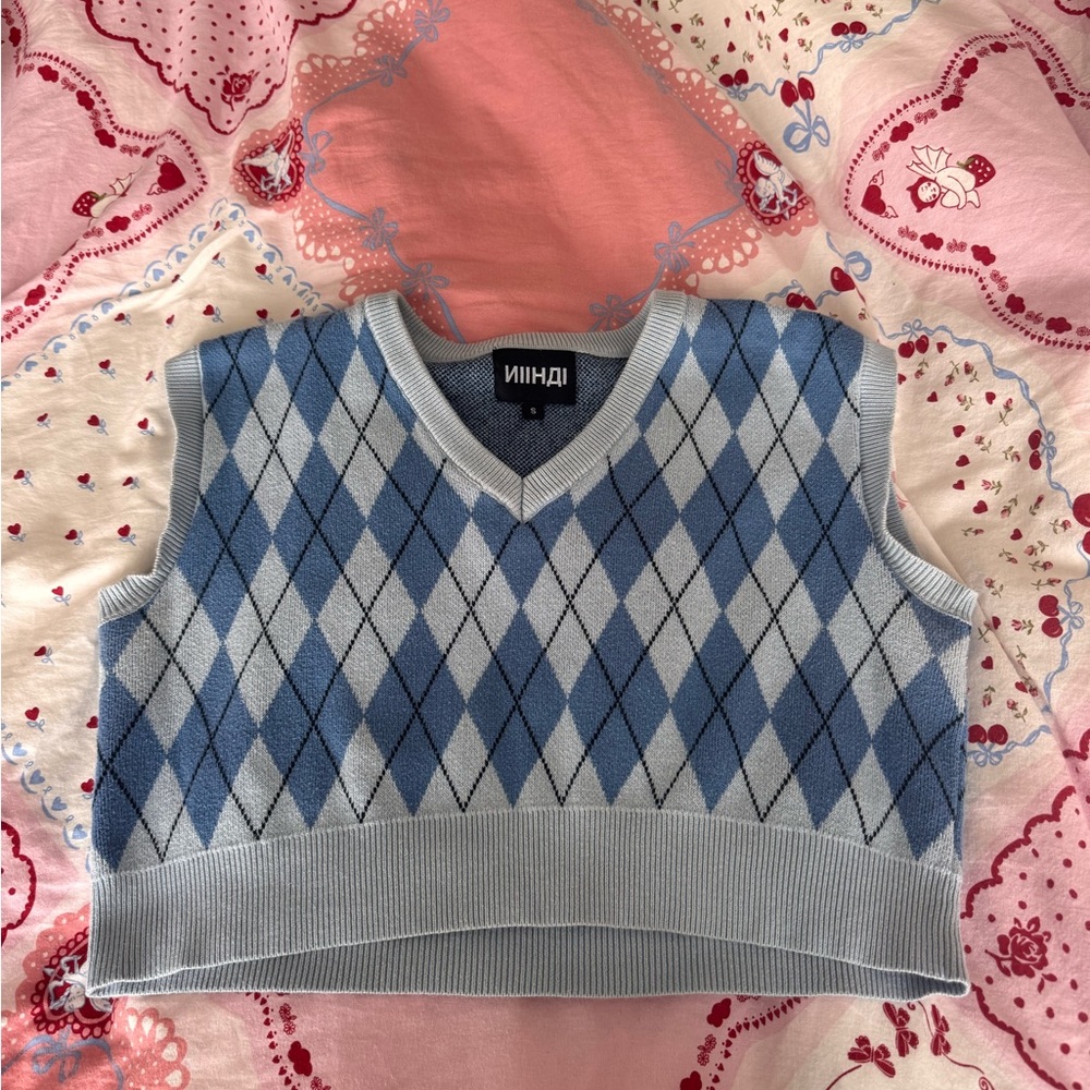 Blue Argyle Knit Vest